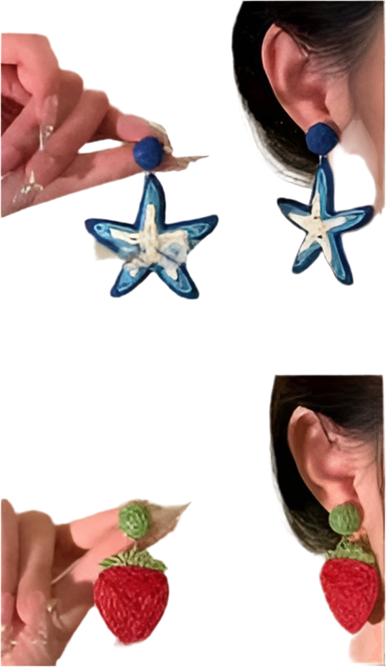 Women Strawberry/Blue Starfish Earrings
