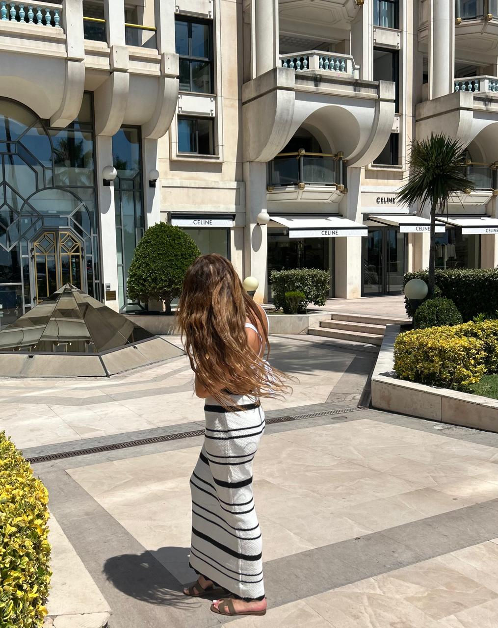 Tannen Hollow-Out Two-Piece Skirt Set in Black and White