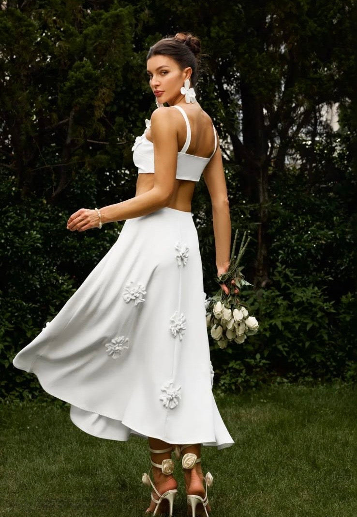 Pure white flower enhanced long crepe skirt Elite collection