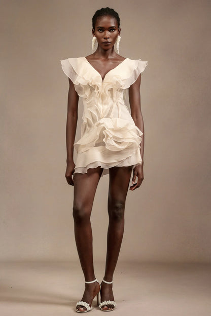 Loulia V-Neck Sleeveless Folds Mini Dress