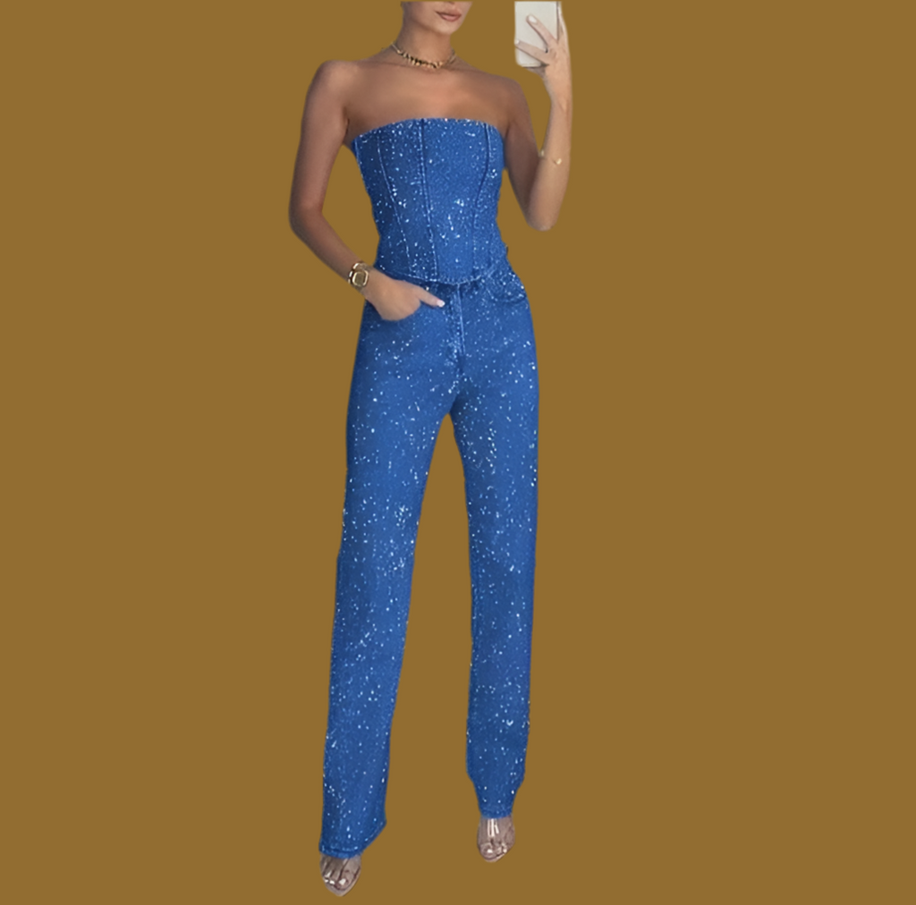 Rhinestone jeans pants