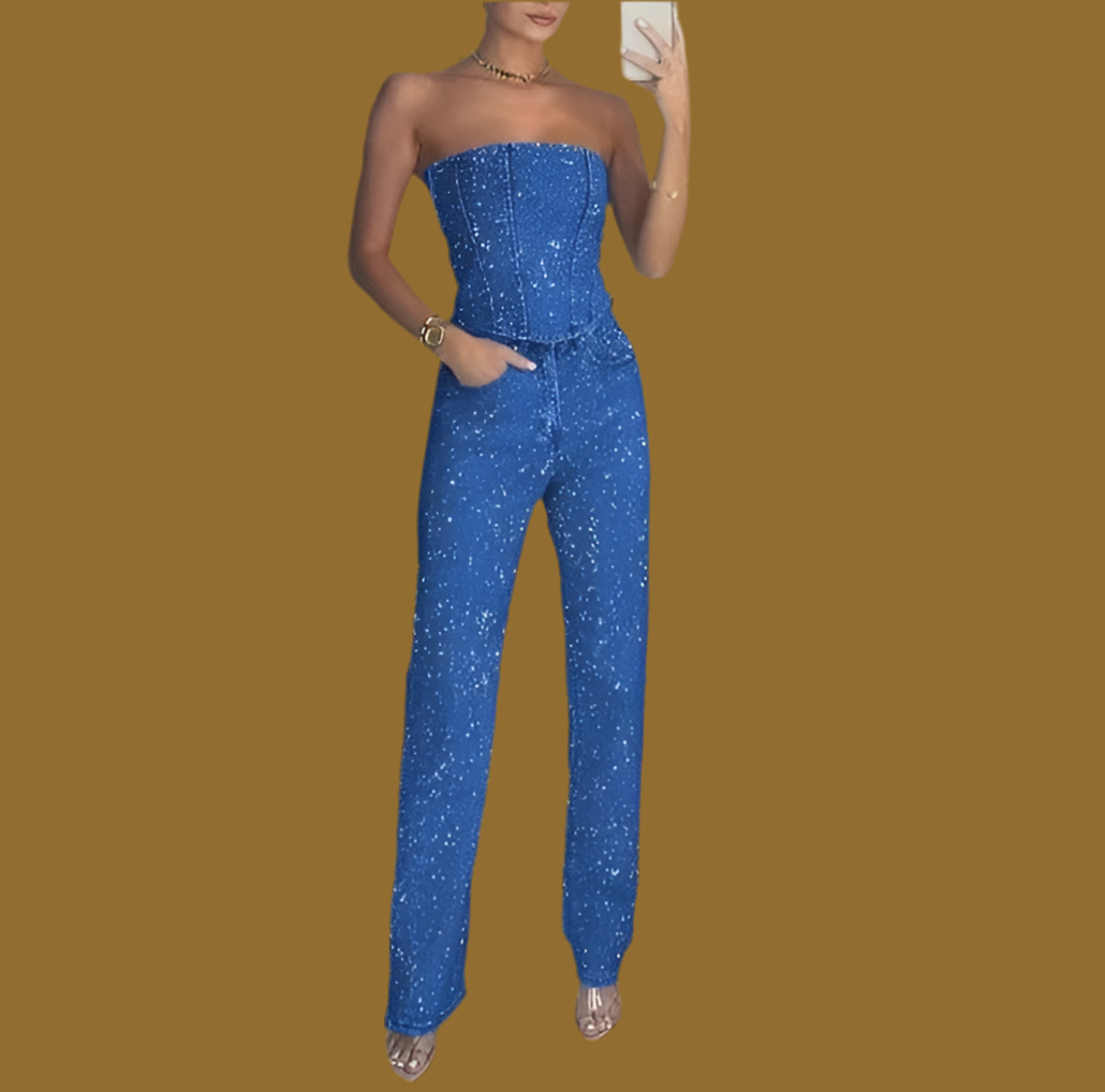 Rhinestone jeans pants