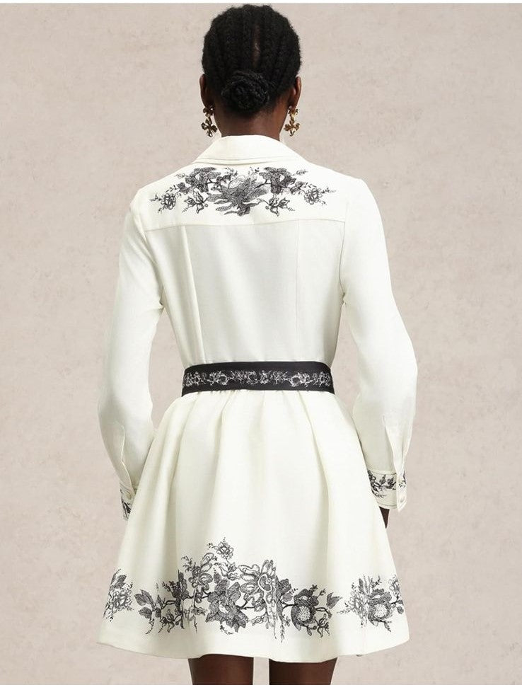 Sarah Long Sleeve Floral Printed Bowknot Shirt Mini Dress