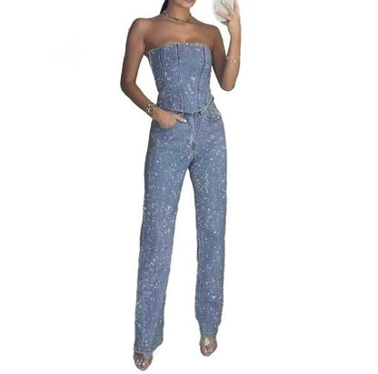 Rhinestone jeans pants