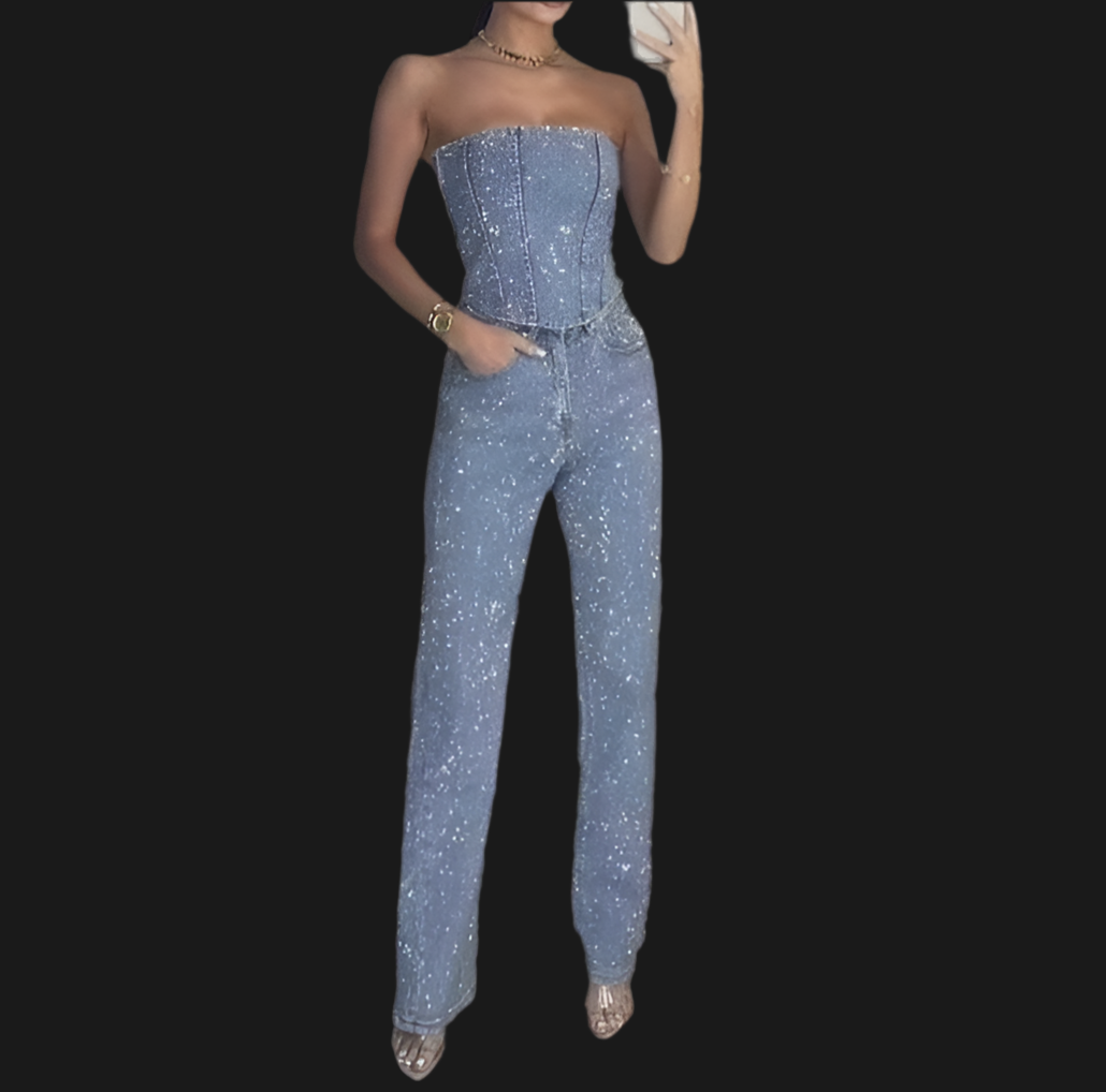 Rhinestone jeans pants