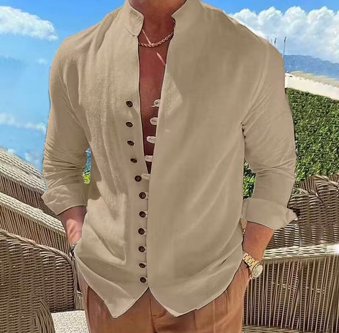 Moroccan Linen button down Unisex shirt