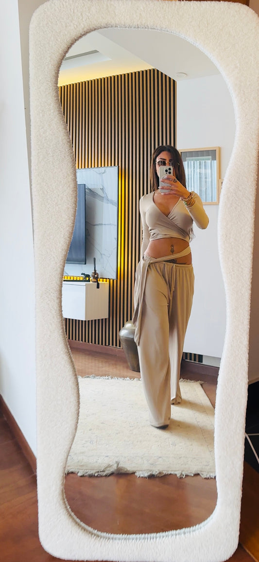 Luxe Lounge Ballerina wrap around top, wide leg pants