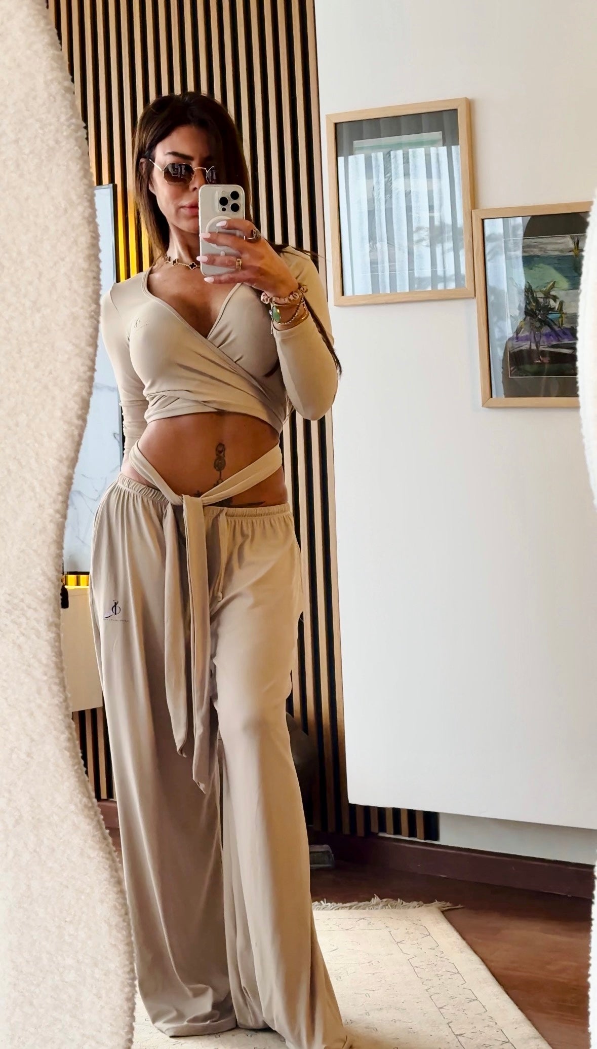 Luxe Lounge Ballerina wrap around top, wide leg pants