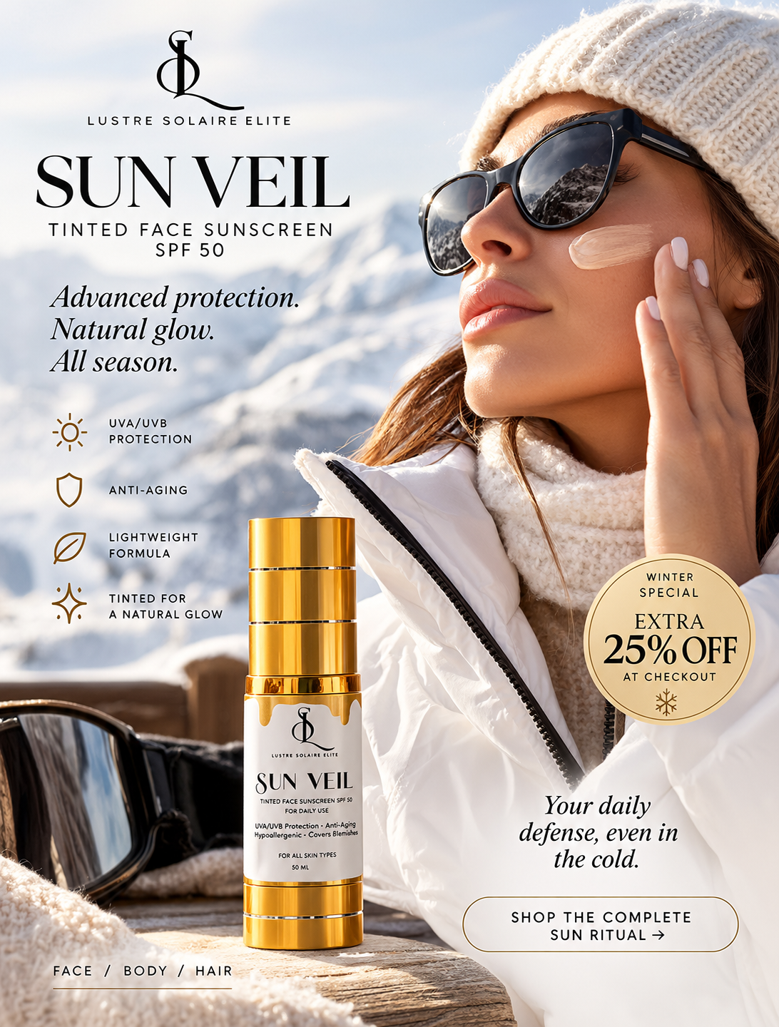 THE SIGNATURE RITUAL

Complete Sun Ritual

The Art of the Sun.

Three signature essentials. One elevated ritual.