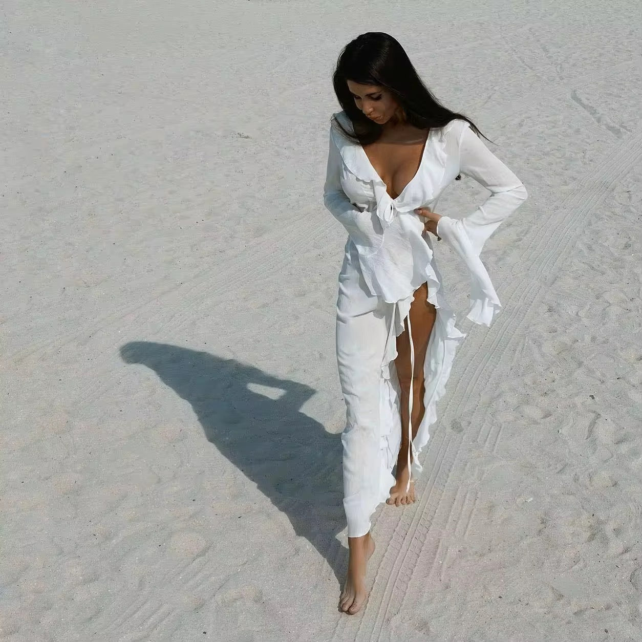 Sheer high slit long cover up dress