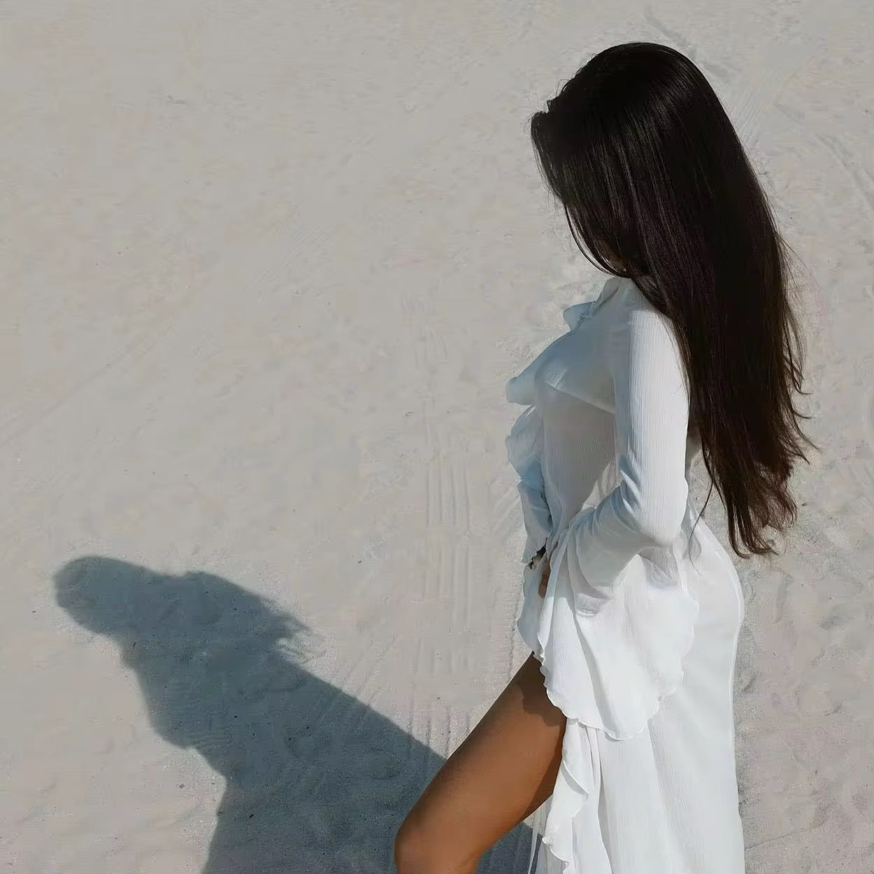 Sheer high slit long cover up dress