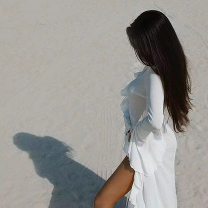 Sheer high slit long cover up dress