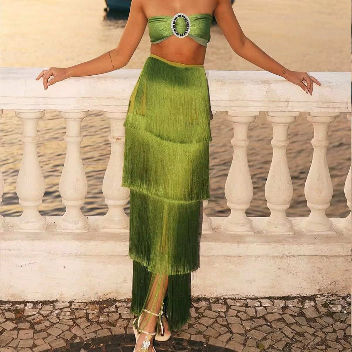 Elite collection green tassel skirt