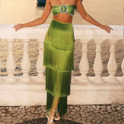 Elite collection green tassel skirt