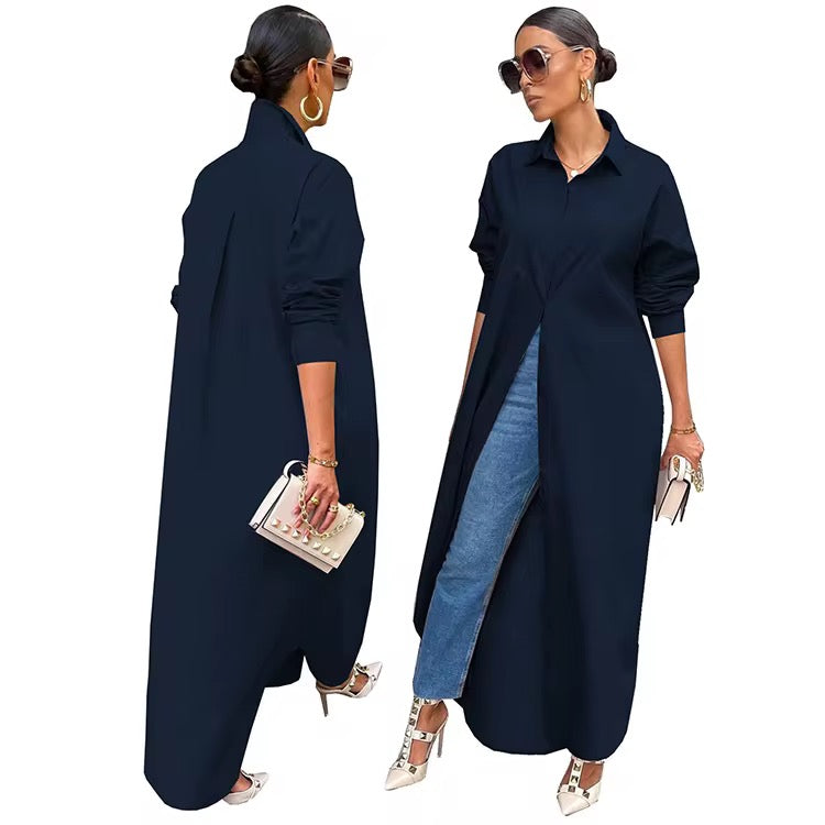 silky soft long button down shirt dress