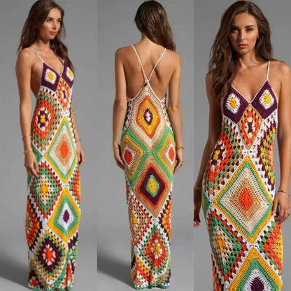 The Diva multi color crochet long cover up
