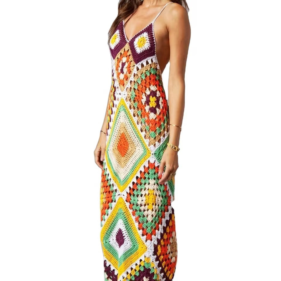 The Diva multi color crochet long cover up