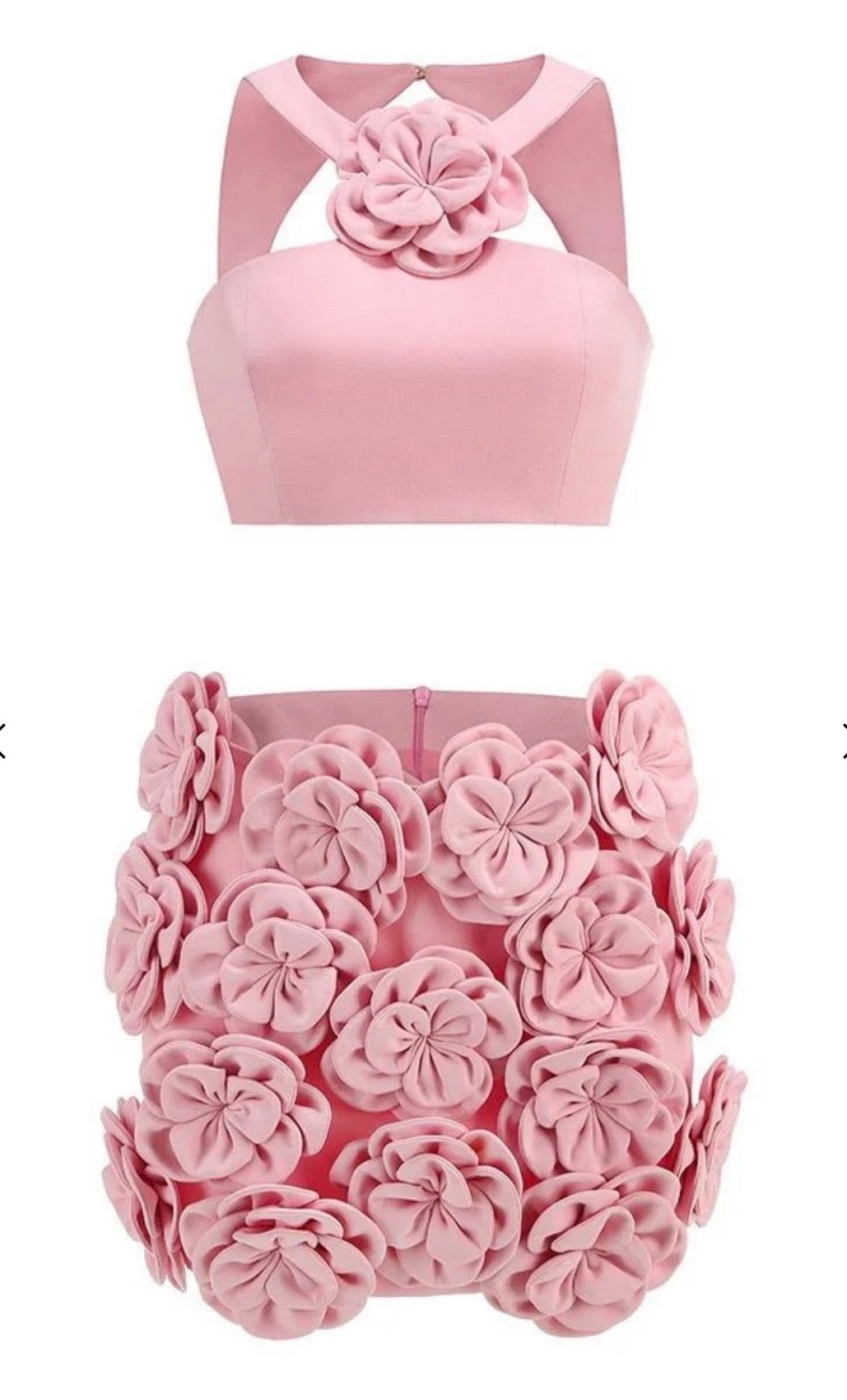 Ezgi Flower Halter Top Mini Skirt Set