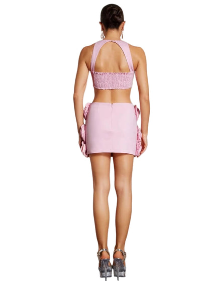 Ezgi Flower Halter Top Mini Skirt Set