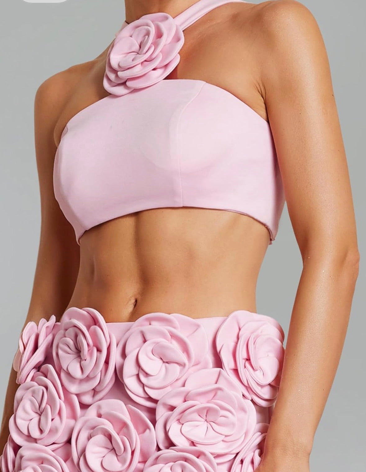 Ezgi Flower Halter Top Mini Skirt Set