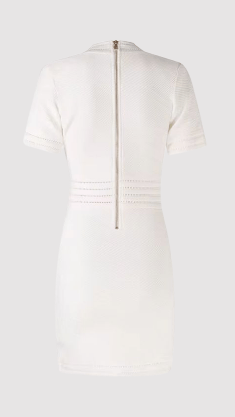Sagoni V-Neck Gold Button Short Sleeves Mini Dress