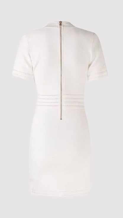 Sagoni V-Neck Gold Button Short Sleeves Mini Dress
