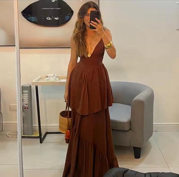 Gallops long ruffled dress
