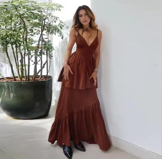 Gallops long ruffled dress