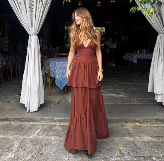 Gallops long ruffled dress