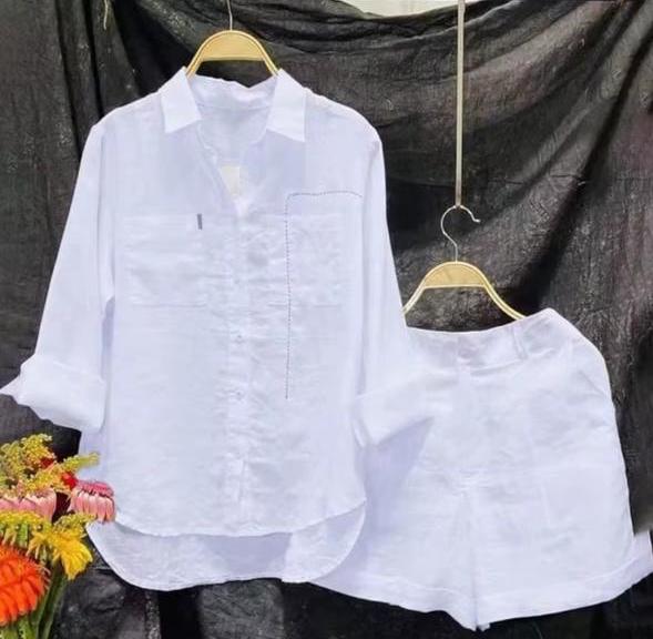 Cotton/Linen blend Long Sleeve Shorts set