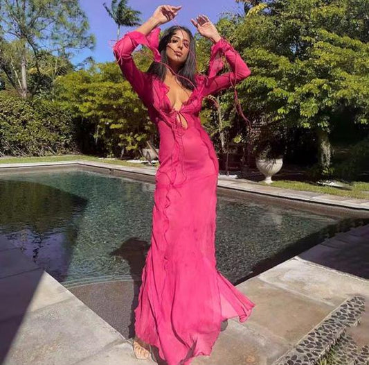 Sheer high slit long cover up dress