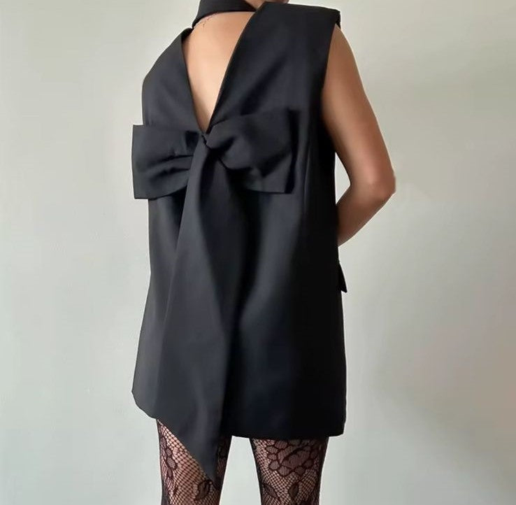 Livana Lapel Sleeveless Bowknot Mini Dress