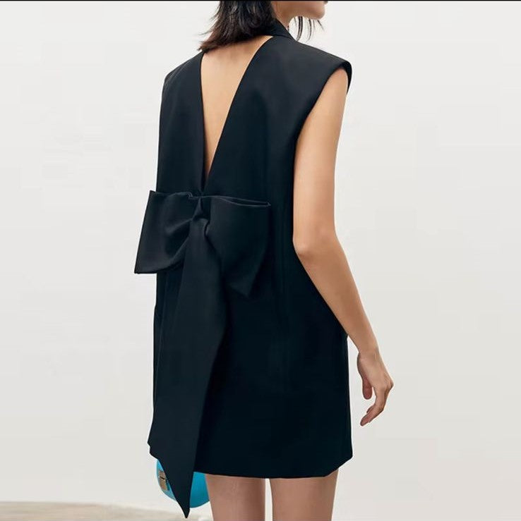 Livana Lapel Sleeveless Bowknot Mini Dress