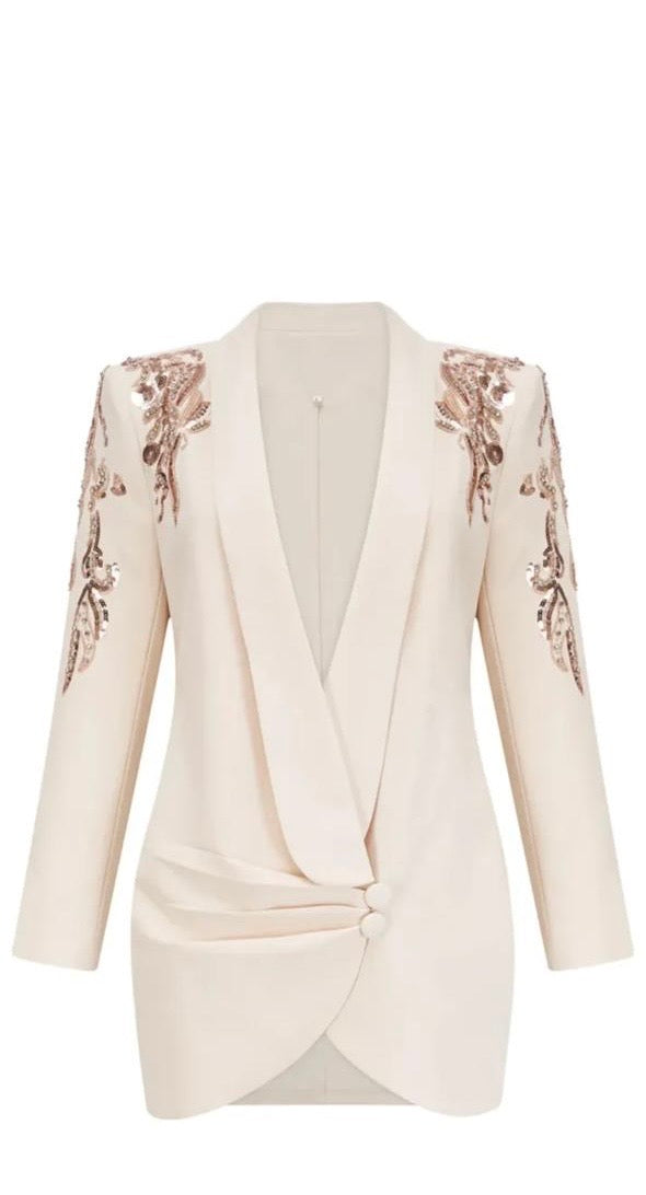 Shardae Long Sleeve V- Neck Seguin Mini Dress