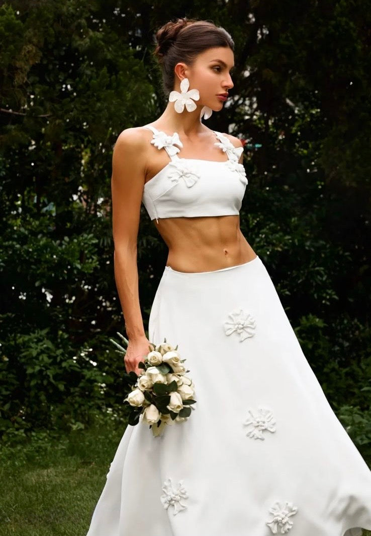 Pure white flower enhanced long crepe skirt Elite collection