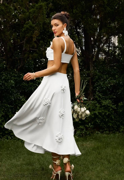 Pure white flower enhanced long crepe skirt Elite collection