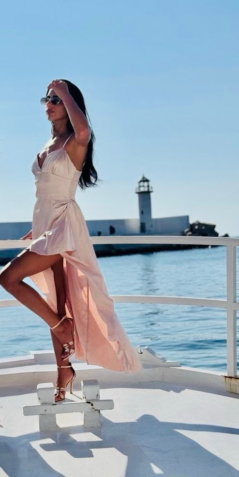 Sipin champagne long satin dress