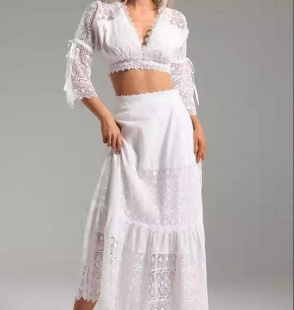 Xiacly V Neck Maxi Skirt Set
