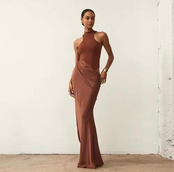 NYC sexy classy long satin dress elite collection