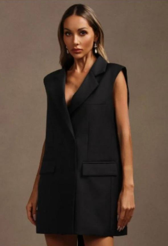 Livana Lapel Sleeveless Bowknot Mini Dress