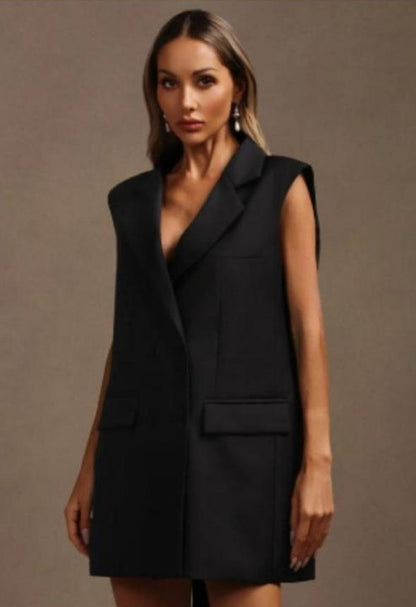 Livana Lapel Sleeveless Bowknot Mini Dress