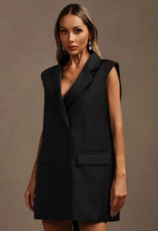 Livana Lapel Sleeveless Bowknot Mini Dress