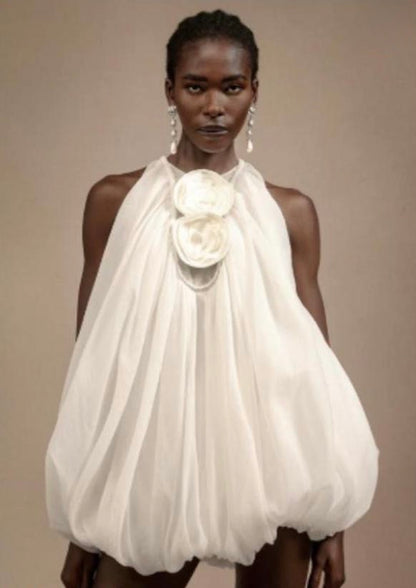 “Blossom in Bloom: The Mia Sleeveless Puff Mini Dress”