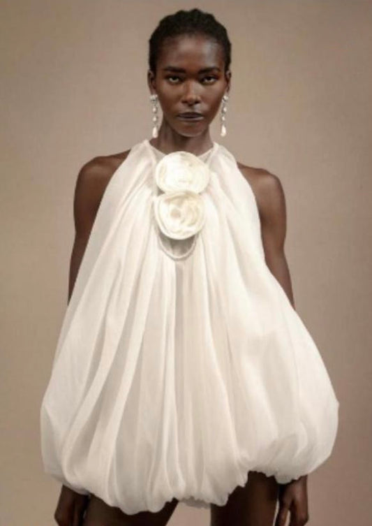 “Blossom in Bloom: The Mia Sleeveless Puff Mini Dress”