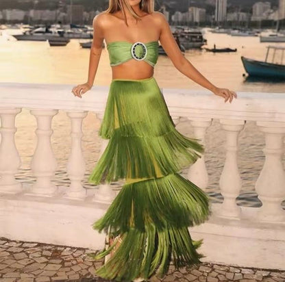 Elite collection green tassel skirt