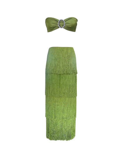 Elite collection green tassel skirt