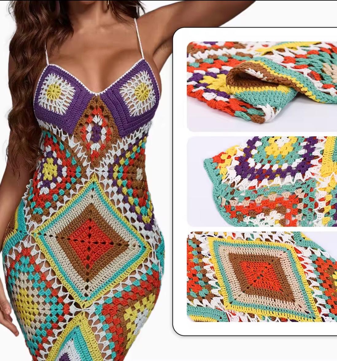 Dive multi color crochet long cover up